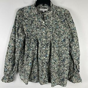 LOFT Top Ditzy Floral Small Balloon Sleeve Career Modest Green